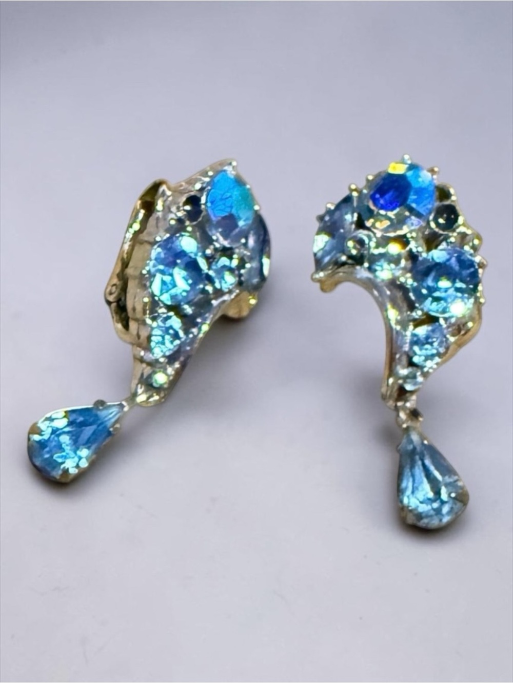 Vintage Blue Crystal Crescent Clip-on Earring Mermaidcore Fairy Bridal Celestial